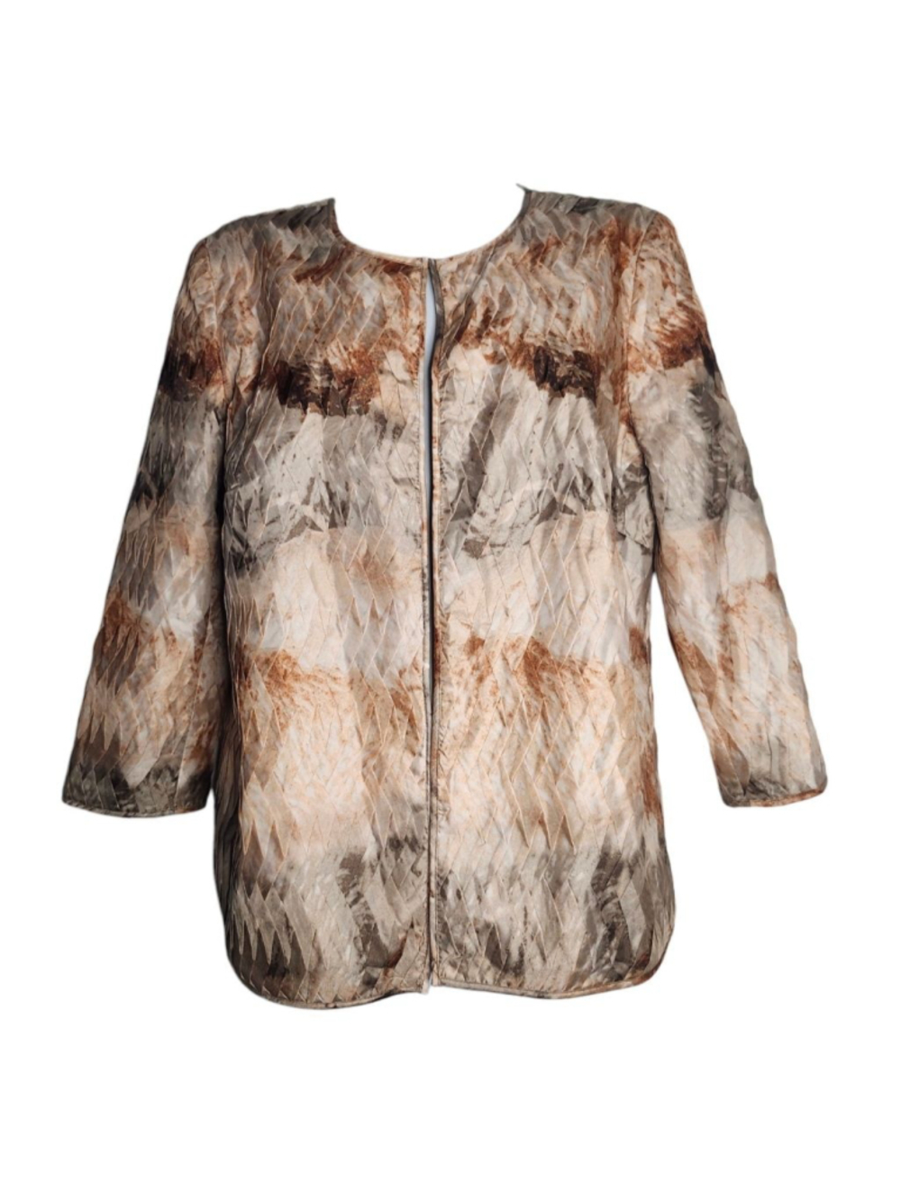 Women's Chico's Brown Beige Overlapping Pleats Travel Jacket Size 1 (M, 8)